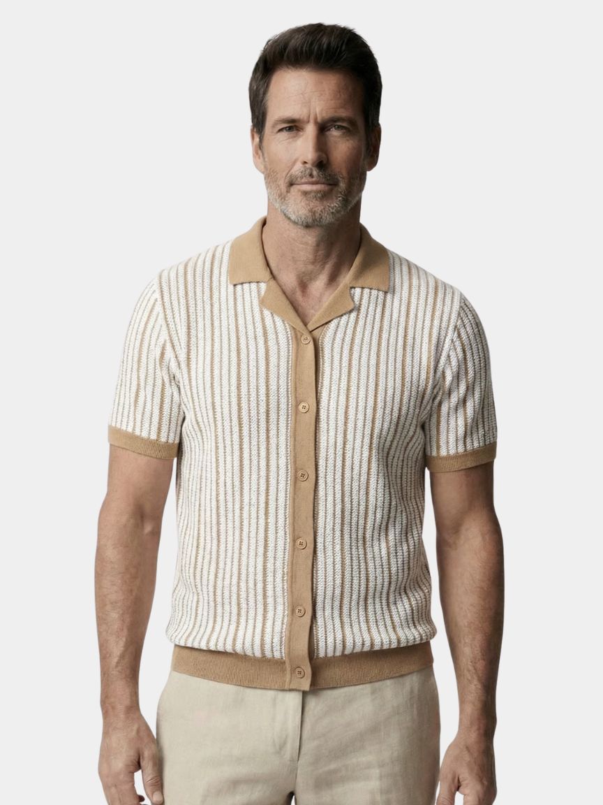 Striped Knit Polo Shirt - Cross & Crown