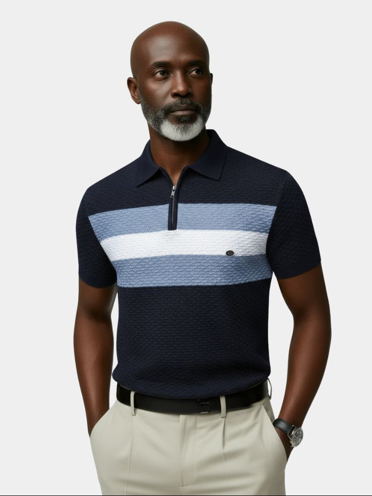 Classic Fit Quarter Zip Business Casual Short Sleeves Polo - Cross & Crown