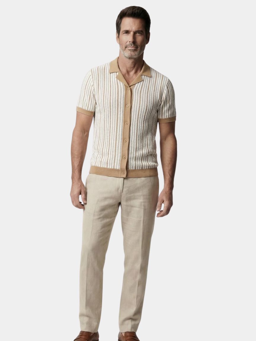 Striped Knit Polo Shirt - Cross & Crown