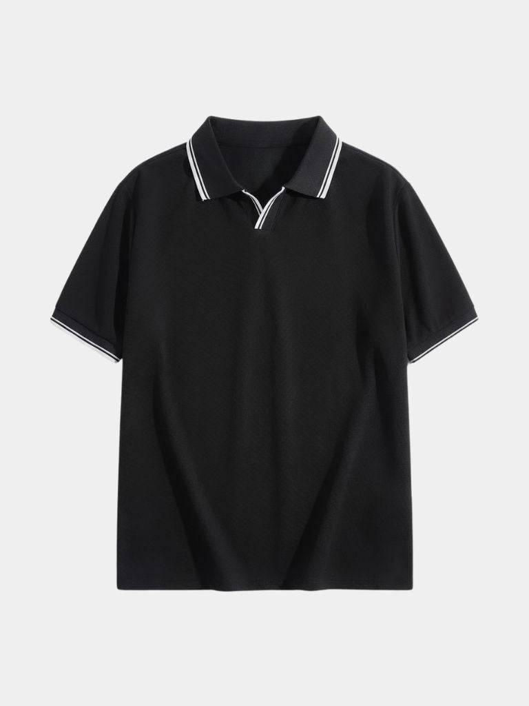 Timeless Black V-Neck Polo - Cross & Crown