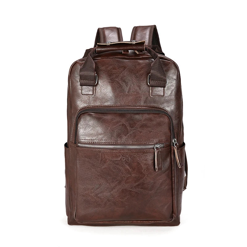 DIDA BEAR 2021 Men Backpack PU Leather Bagpack Large laptop Backpacks Male Mochilas Casual Schoolbag For Teenagers Boys Brown