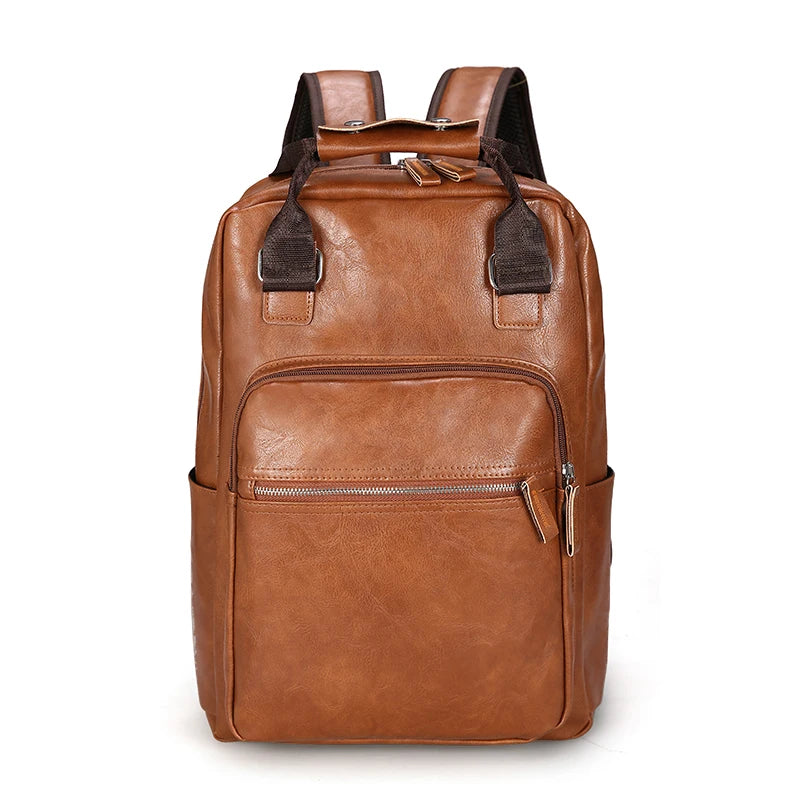 DIDA BEAR 2021 Men Backpack PU Leather Bagpack Large laptop Backpacks Male Mochilas Casual Schoolbag For Teenagers Boys Brown
