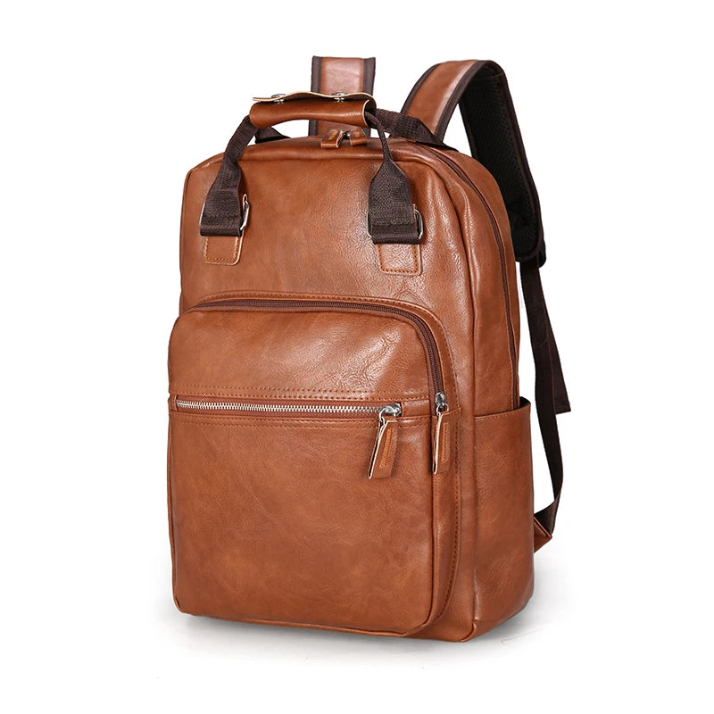 DIDA BEAR 2021 Men Backpack PU Leather Bagpack Large laptop Backpacks Male Mochilas Casual Schoolbag For Teenagers Boys Brown
