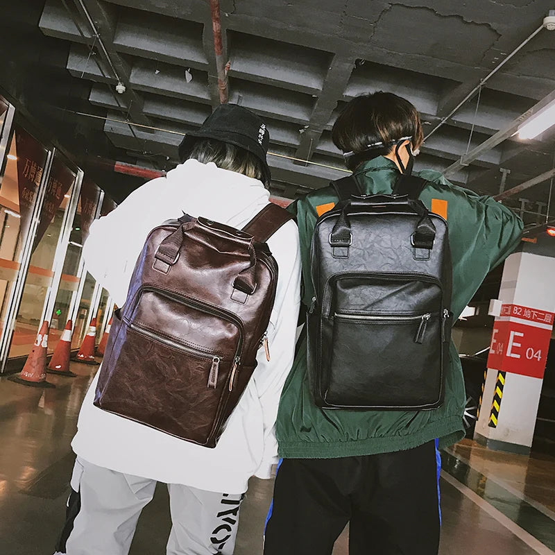 DIDA BEAR 2021 Men Backpack PU Leather Bagpack Large laptop Backpacks Male Mochilas Casual Schoolbag For Teenagers Boys Brown