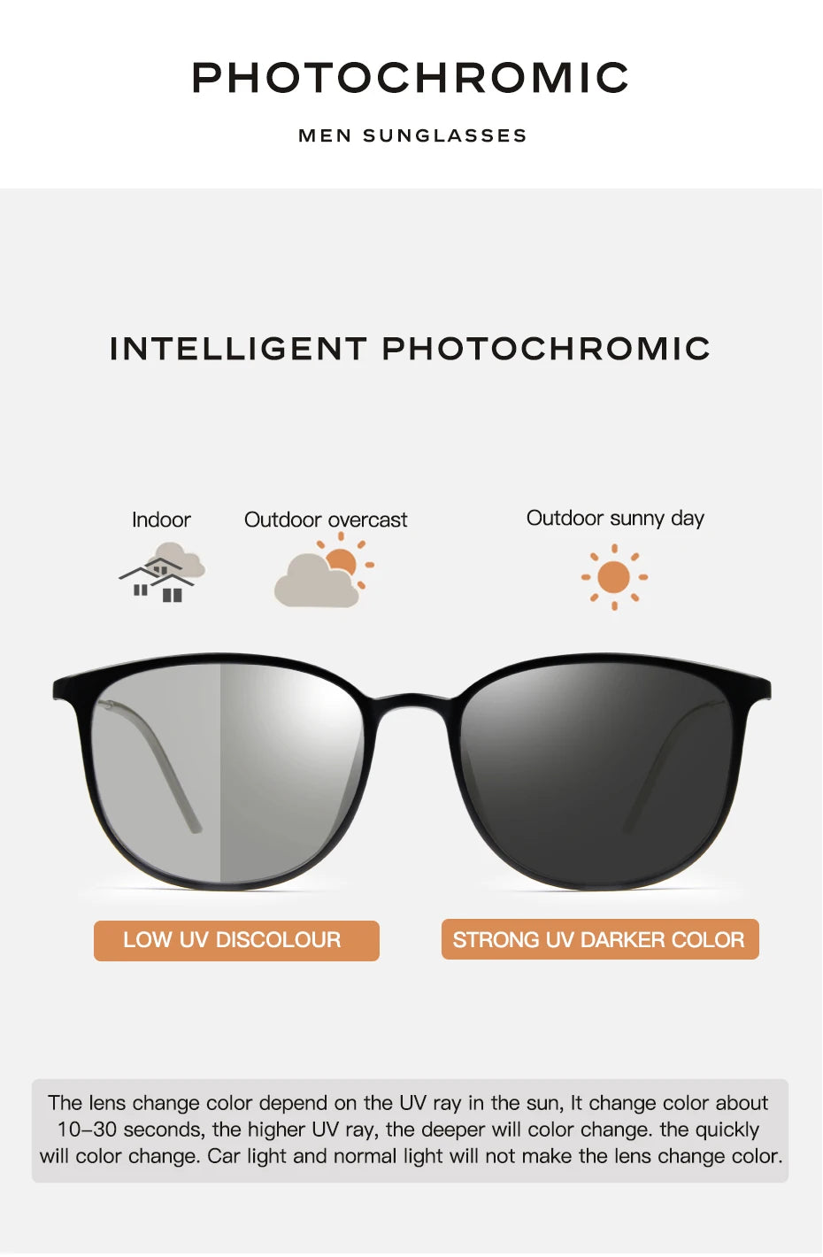 CAPONI Oval Men's Sunglasses Photochromic Polarized Sun Glasses For Men Protect UV Ray Super Light Driving Black Glasses BS520