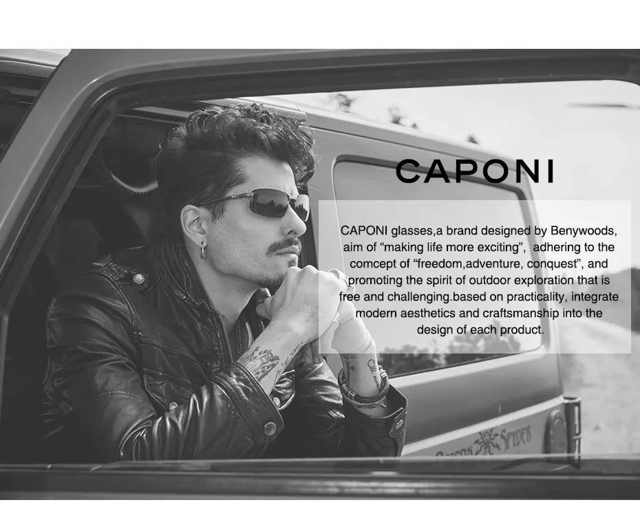 CAPONI Oval Men's Sunglasses Photochromic Polarized Sun Glasses For Men Protect UV Ray Super Light Driving Black Glasses BS520