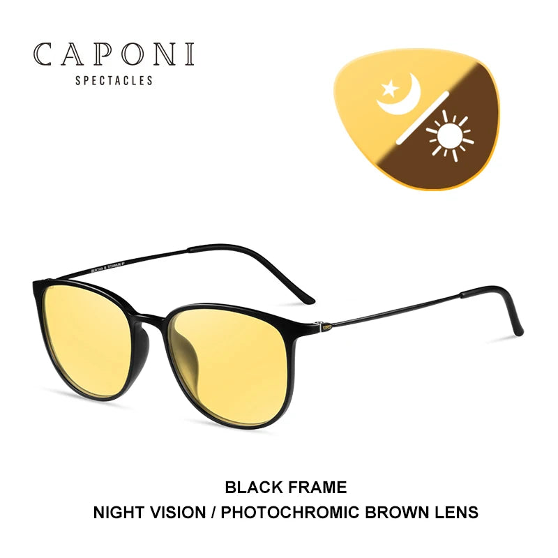 CAPONI Men Sunglasses Photochromic β Titanium Leg TR Frame Vintage Outdoor Eye Glasses Night Vision  Male Sun Glasses BSYS520