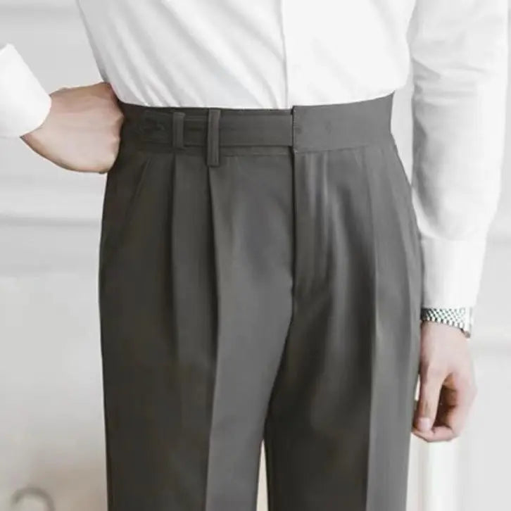 High Waist Pleated Man Suits Pants 9 Cropped Business Social Tailoring Quality Fabric Trousers for Men Classic Dress Elegant Up