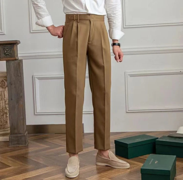 High Waist Pleated Man Suits Pants 9 Cropped Business Social Tailoring Quality Fabric Trousers for Men Classic Dress Elegant Up