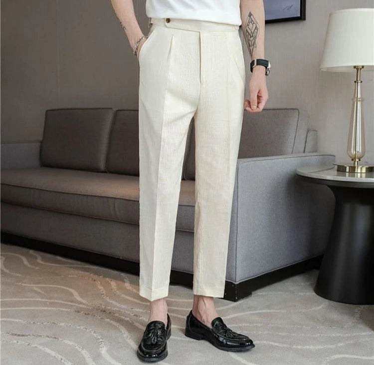 Linen Straight Business Man 9 Cropped Suits Pants Summer 2025 New in Suit Trousers for Men Fashion Luxury Spring Formal Clothes