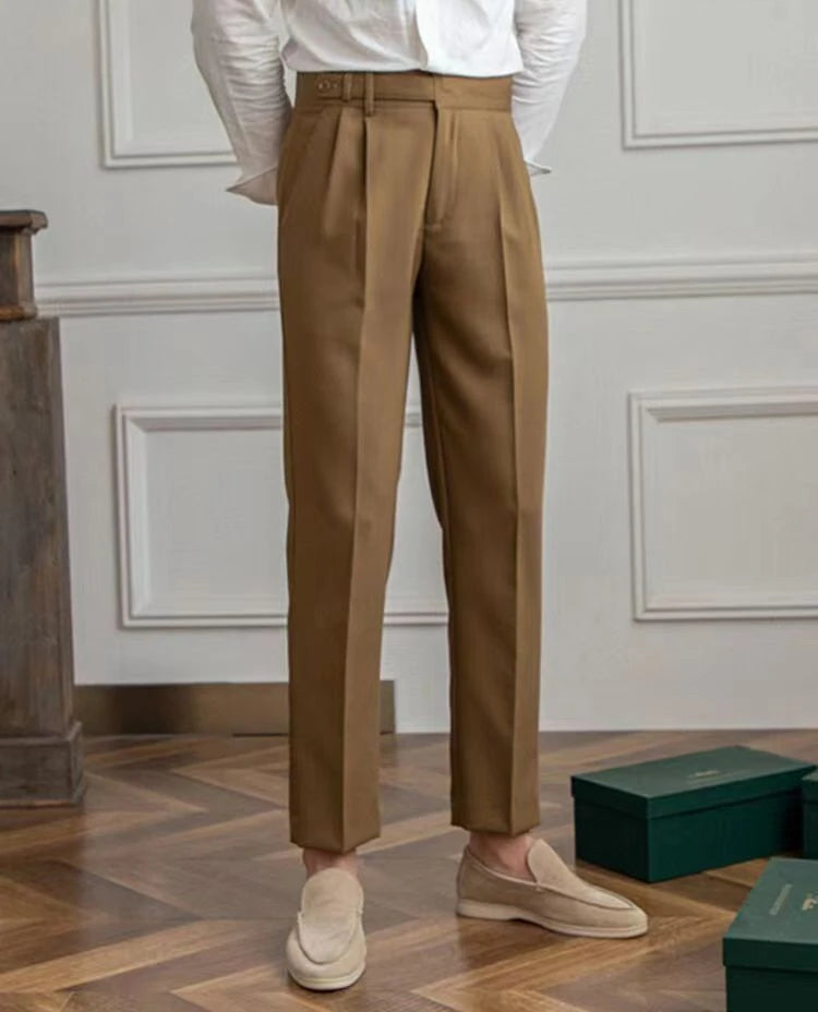 High Waist Pleated Man Suits Pants 9 Cropped Business Social Tailoring Quality Fabric Trousers for Men Classic Dress Elegant Up