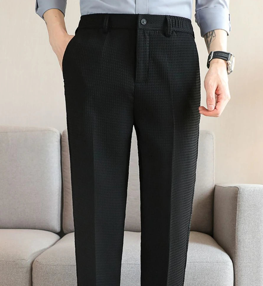 Trousers For Men Social Tailoring Slim Fit Khaki Business Waffle Tressed Work Wear Man Suits Pants Luxury Luxury Spring Clothes