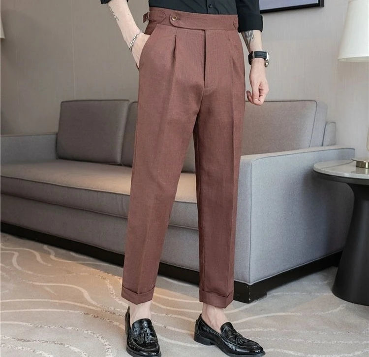 Linen Straight Business Man 9 Cropped Suits Pants Summer 2025 New in Suit Trousers for Men Fashion Luxury Spring Formal Clothes