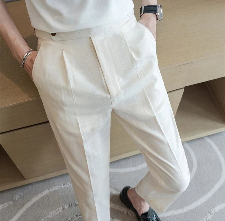 Linen Straight Business Man 9 Cropped Suits Pants Summer 2025 New in Suit Trousers for Men Fashion Luxury Spring Formal Clothes