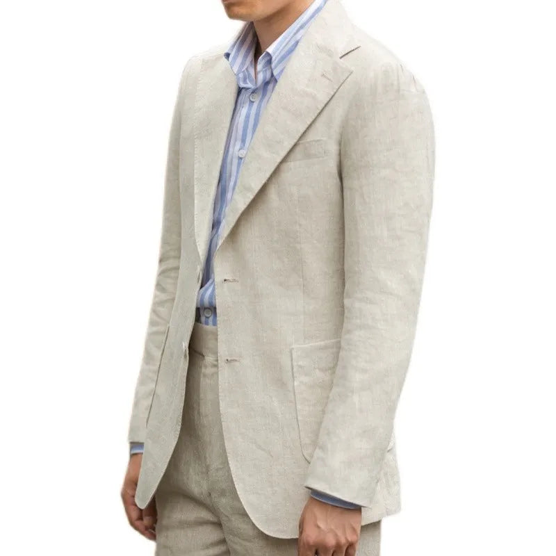 Summer Men's Linen Suit Retro Naples Style Slim-Fit Blazer Casual Middle-Aged Business Top