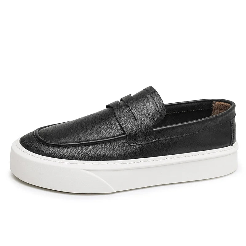 Outdoor New Men's Leather Loafers Round -Toed Thick-Soled Casual Comfortable And Versatile Shoe Classic Anti -Slip Walking Shoes