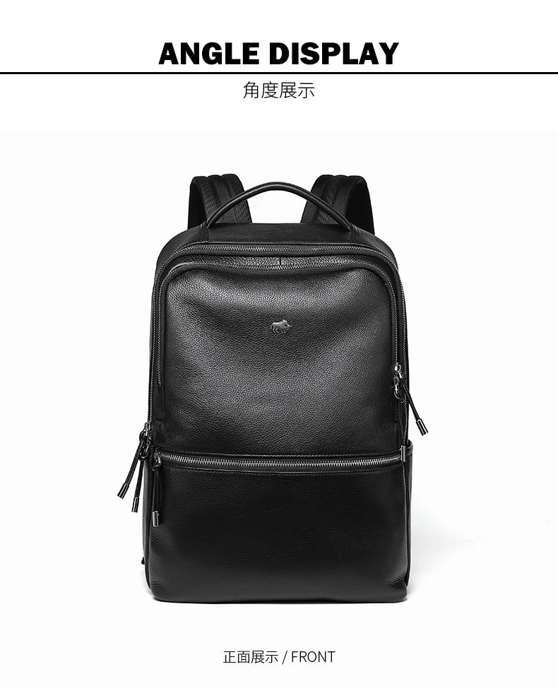 BISON DENIM New Genuine Leather Men Backpack Laptop School Backpack Bag 2025 Fashion Waterproof Travel Bag Casual Book Bag