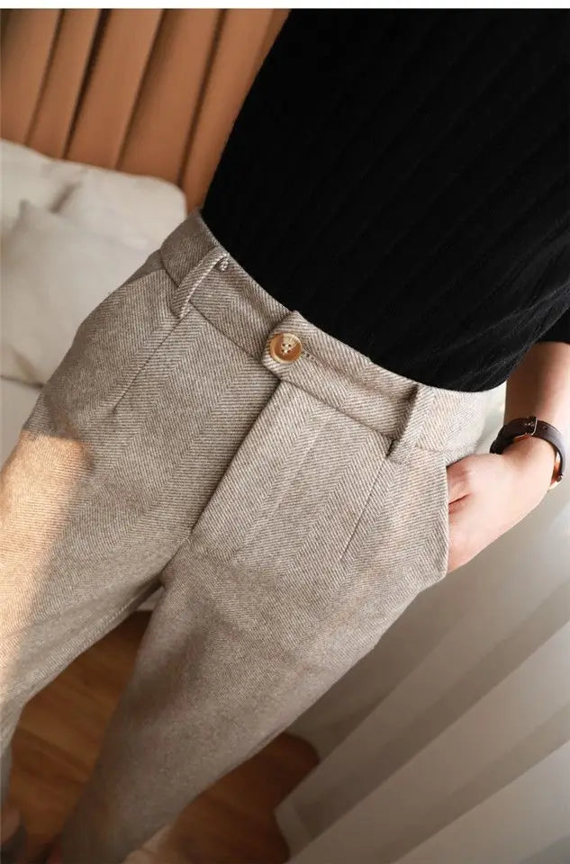 High Waist Women Suit Pants Office Ladies Harem Pencil Pants Korean Fashion Trousers Casual Button Loose Female Khaki Pants New