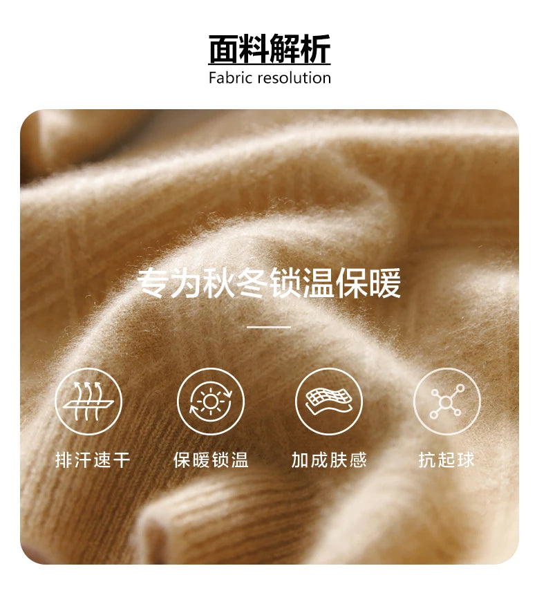 Autumn and winter round neck 100% wool sweater men's sweater with knitted warm base sweater, high-end top