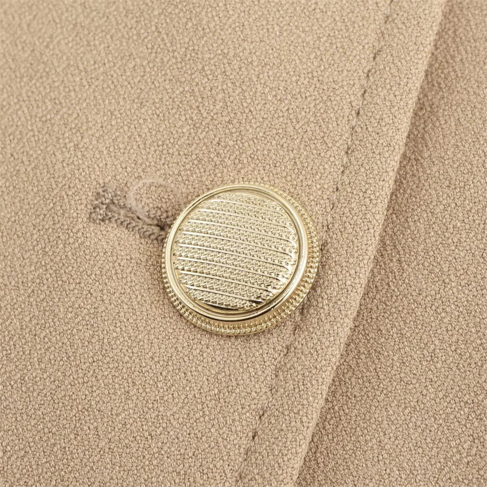 PB&ZA Women's Navy Blue Single Breasted Blazer Gold Buttons Classic Lapel and Pockets Ideal for Professional and Stylish Looks