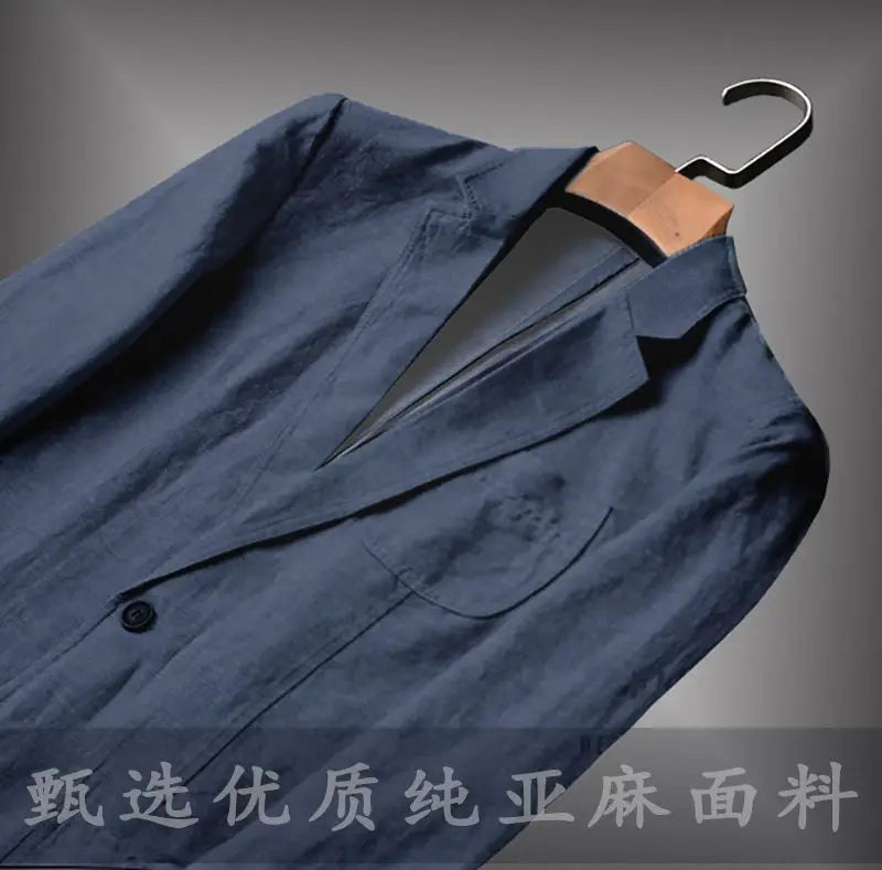Navy Blue Linen Blazer Men Summer Casual Suit Single Jacket For Men Black Blazer Men 2023 New Casual Spring And Autumn Business