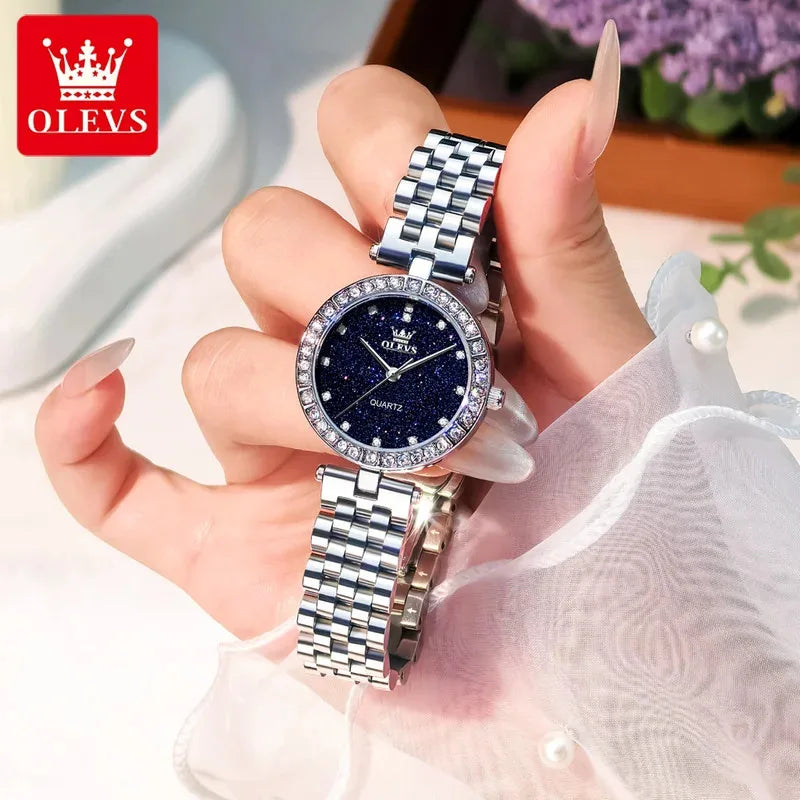 OLEVS 3641 Elegant Waterproof Ladies Quartz Watch Luminous Stainless Steel Starry Dial with Gift Box - Women's Fashion Accessory
