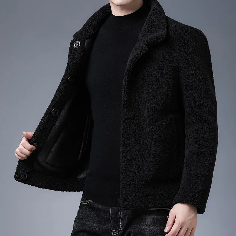 Men's Autumn and Winter Reversible PU Leather Jacket/plush Leather Jacket Large Size M-5XL with Warm Thickened Leather Coat