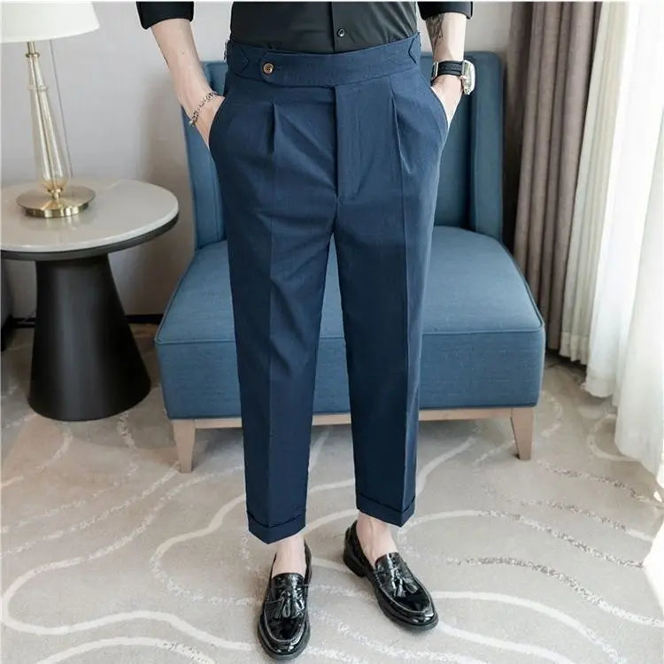 Linen Straight Business Man 9 Cropped Suits Pants Summer 2025 New in Suit Trousers for Men Fashion Luxury Spring Formal Clothes