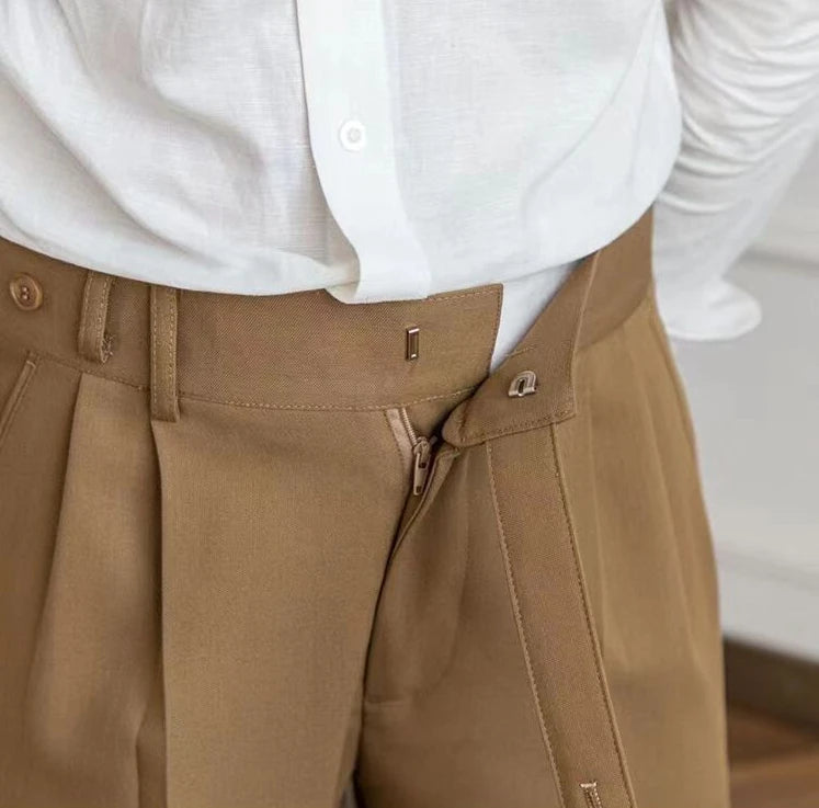 High Waist Pleated Man Suits Pants 9 Cropped Business Social Tailoring Quality Fabric Trousers for Men Classic Dress Elegant Up