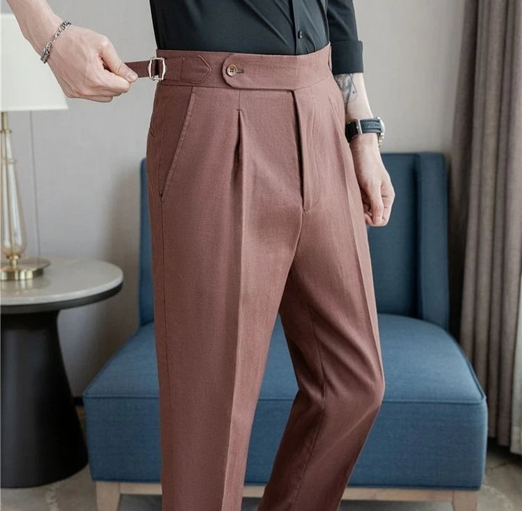 Linen Straight Business Man 9 Cropped Suits Pants Summer 2025 New in Suit Trousers for Men Fashion Luxury Spring Formal Clothes