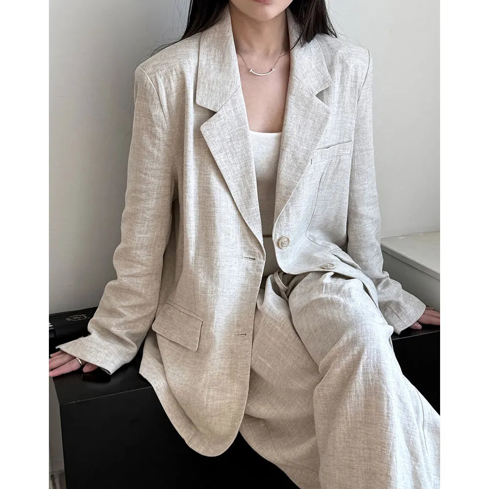 Lyocell And Linen Blended Women Autumn Blazer Coat Fashion Blazer Feminino Coat Casaco Feminino Tops For Women Clothes