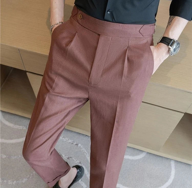 Linen Straight Business Man 9 Cropped Suits Pants Summer 2025 New in Suit Trousers for Men Fashion Luxury Spring Formal Clothes