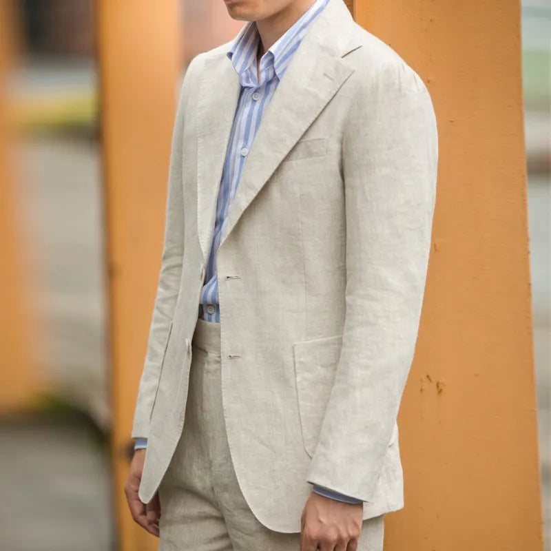 Summer Men's Linen Suit Retro Naples Style Slim-Fit Blazer Casual Middle-Aged Business Top