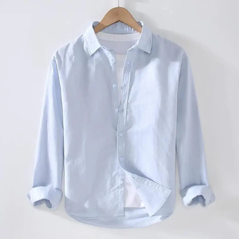 Linear Long-sleeved Men's Japanese Casual Loose Cotton Linen Shirt Spring and Summer Outfit Inch Shirt