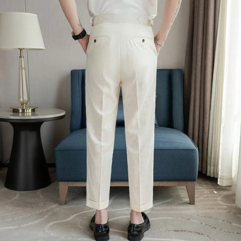 Linen Straight Business Man 9 Cropped Suits Pants Summer 2025 New in Suit Trousers for Men Fashion Luxury Spring Formal Clothes