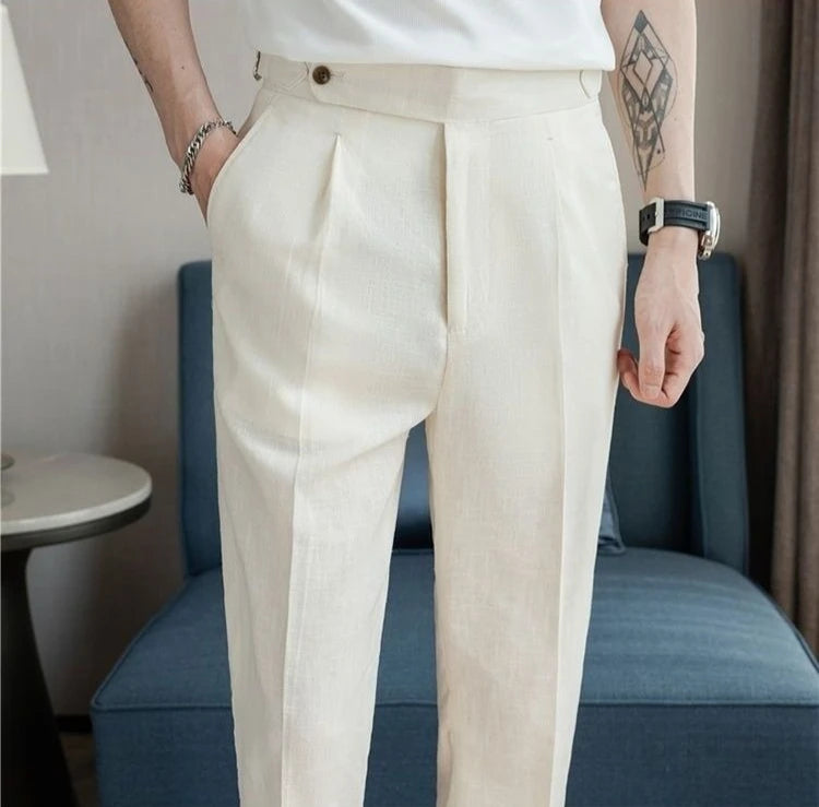 Linen Straight Business Man 9 Cropped Suits Pants Summer 2025 New in Suit Trousers for Men Fashion Luxury Spring Formal Clothes