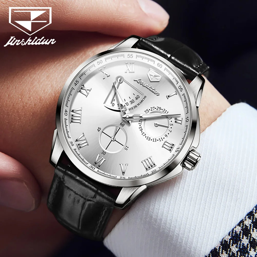 JSDUN 8921 Men's Watch Fashionable and Minimalist Business Waterproof Leather Strap Luxury Brand Automatic Mechanical Men Watch