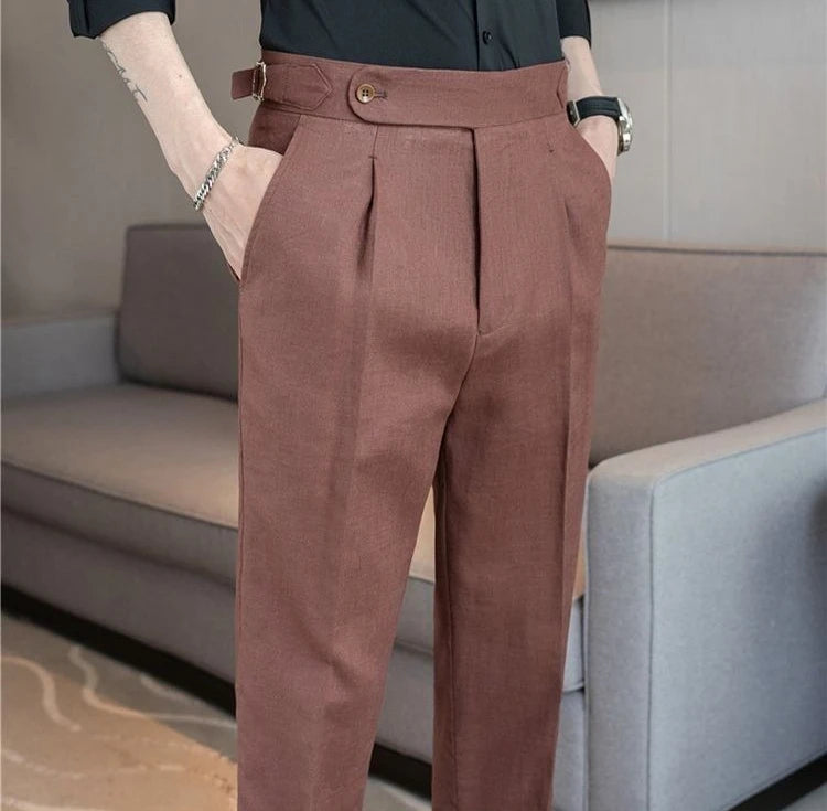 Linen Straight Business Man 9 Cropped Suits Pants Summer 2025 New in Suit Trousers for Men Fashion Luxury Spring Formal Clothes