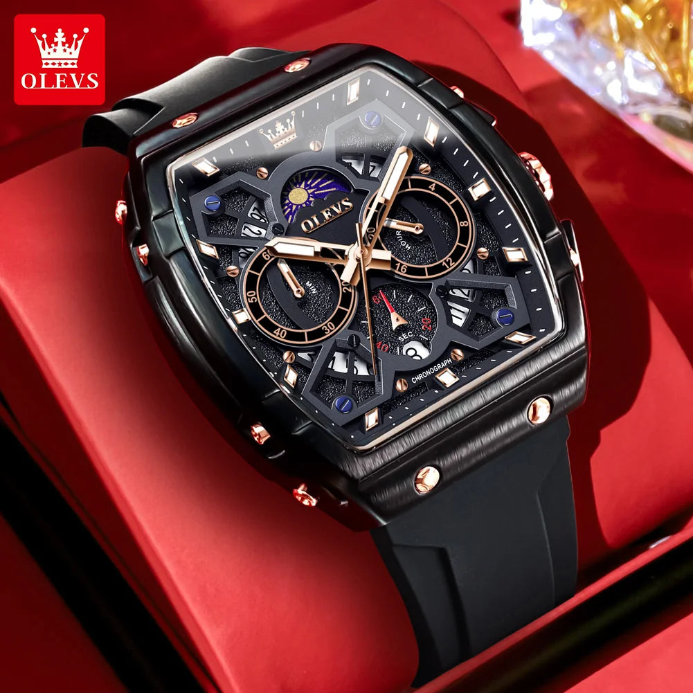 OLEVS 2942 Luxury Chronograph Quartz Watch For Men 44mm Big Dial Moon Phase Hand Clock Date Waterproof Original Fashion Watches