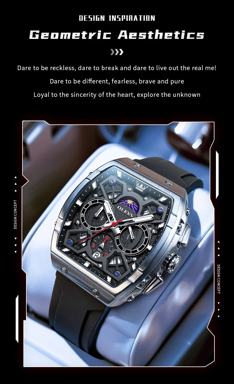 OLEVS 2942 Luxury Chronograph Quartz Watch For Men 44mm Big Dial Moon Phase Hand Clock Date Waterproof Original Fashion Watches