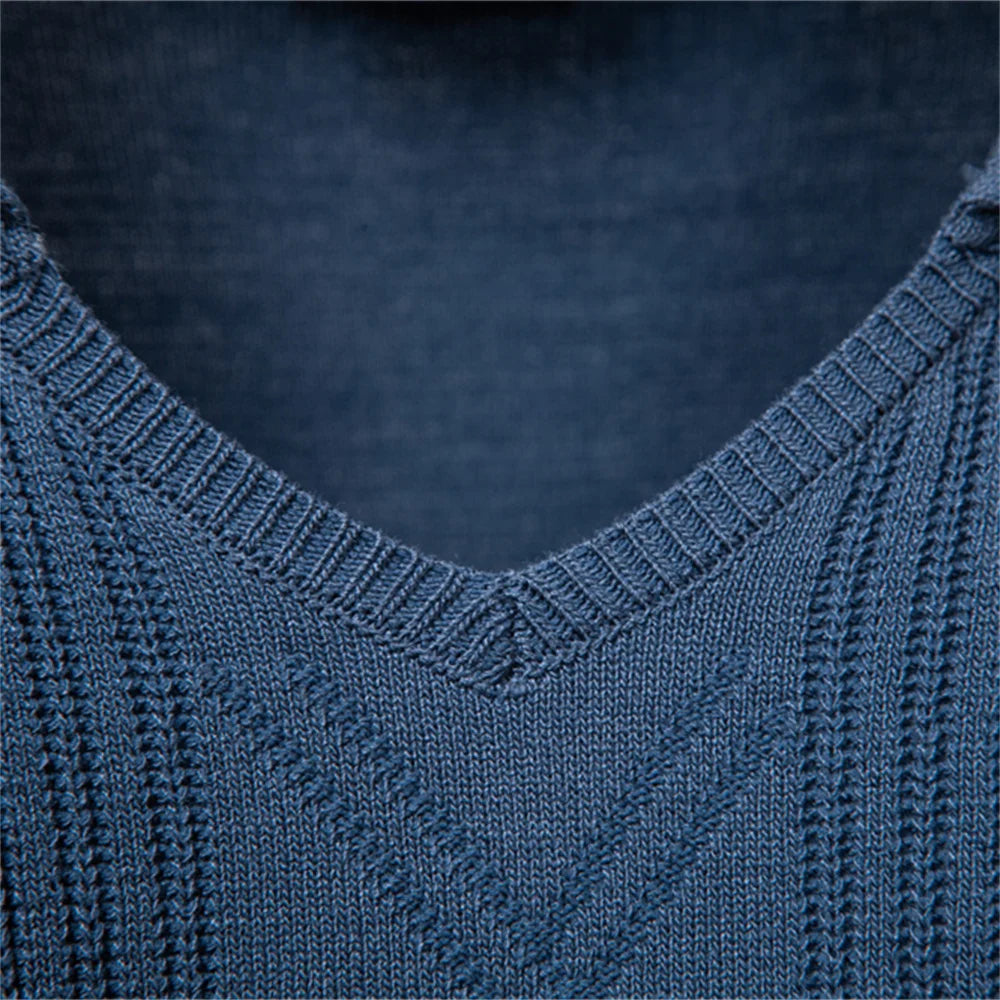 AIOPESON 2025 Modern V-neck Polo Men Solid Color Long Sleeve Fashion Forward Cut Luxury Business Social Premium Sweaters Male