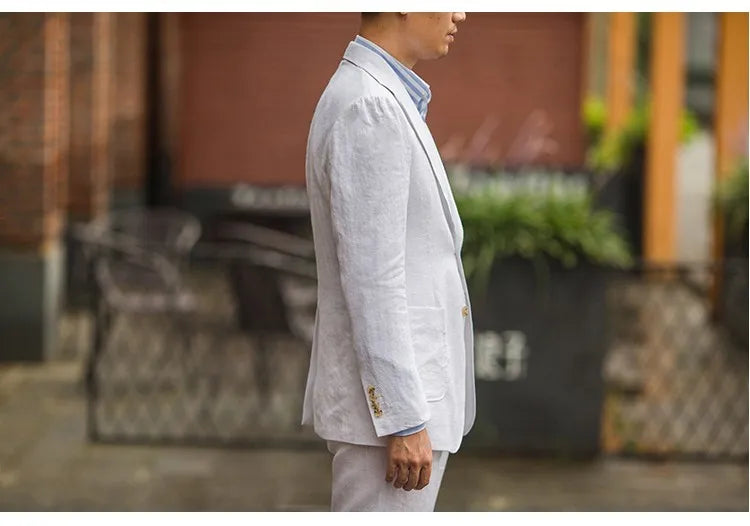 Summer Men's Linen Suit Retro Naples Style Slim-Fit Blazer Casual Middle-Aged Business Top