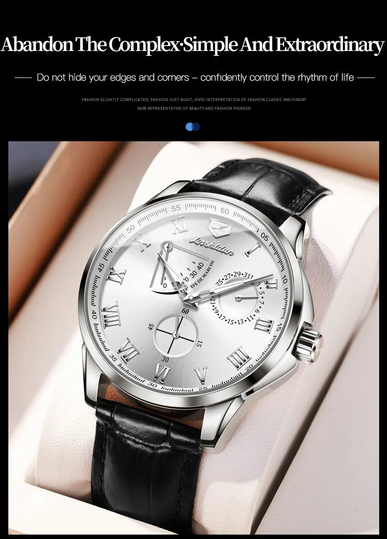 JSDUN 8921 Men's Watch Fashionable and Minimalist Business Waterproof Leather Strap Luxury Brand Automatic Mechanical Men Watch