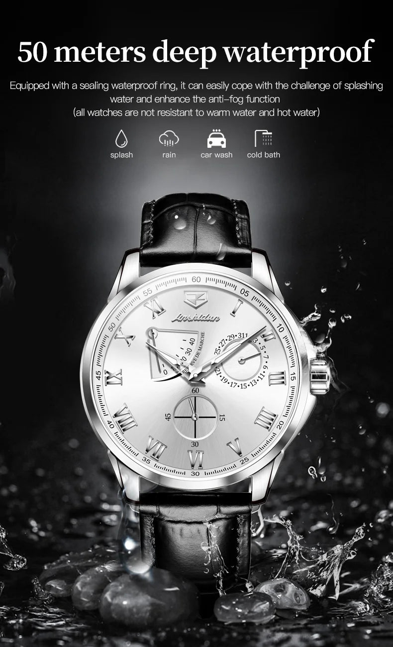 JSDUN 8921 Men's Watch Fashionable and Minimalist Business Waterproof Leather Strap Luxury Brand Automatic Mechanical Men Watch