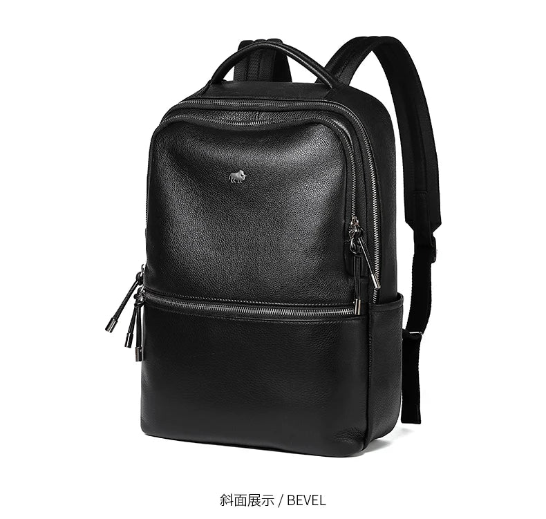 BISON DENIM New Genuine Leather Men Backpack Laptop School Backpack Bag 2025 Fashion Waterproof Travel Bag Casual Book Bag