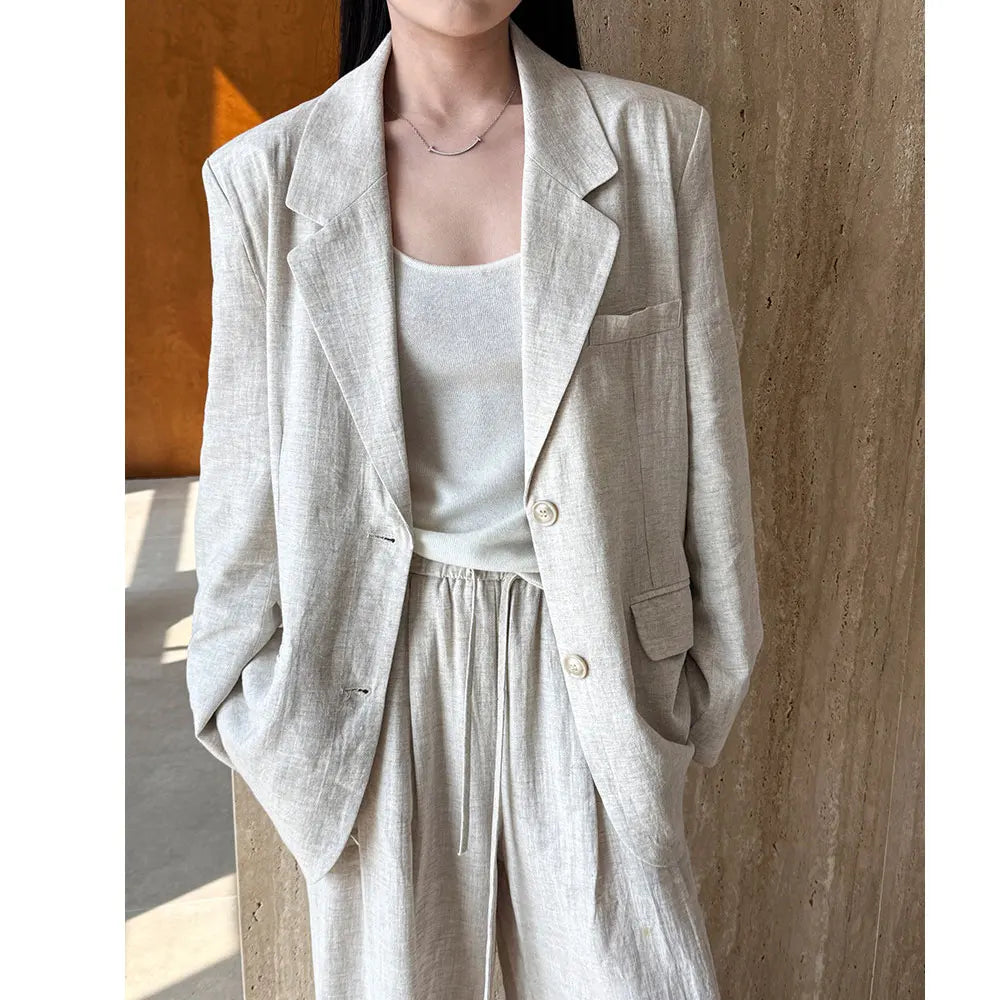 Lyocell And Linen Blended Women Autumn Blazer Coat Fashion Blazer Feminino Coat Casaco Feminino Tops For Women Clothes