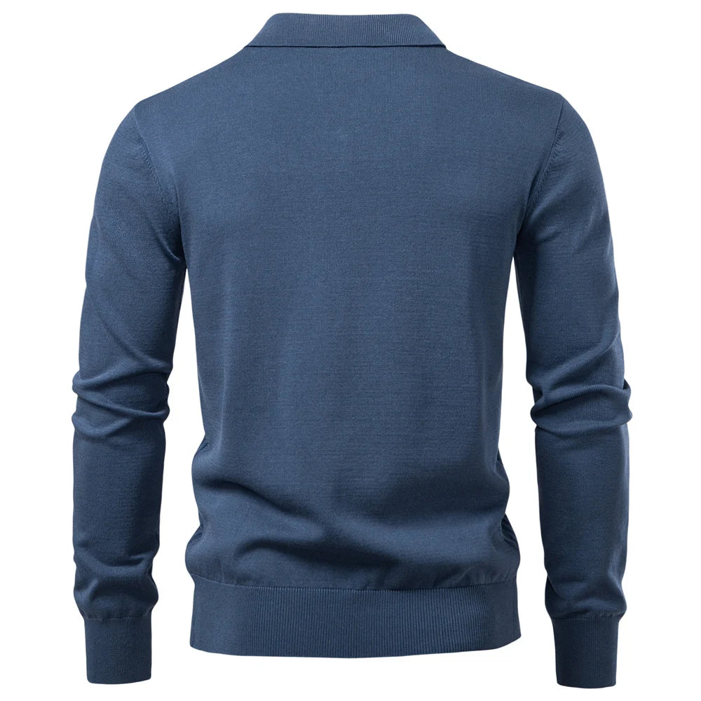 AIOPESON 2025 Modern V-neck Polo Men Solid Color Long Sleeve Fashion Forward Cut Luxury Business Social Premium Sweaters Male