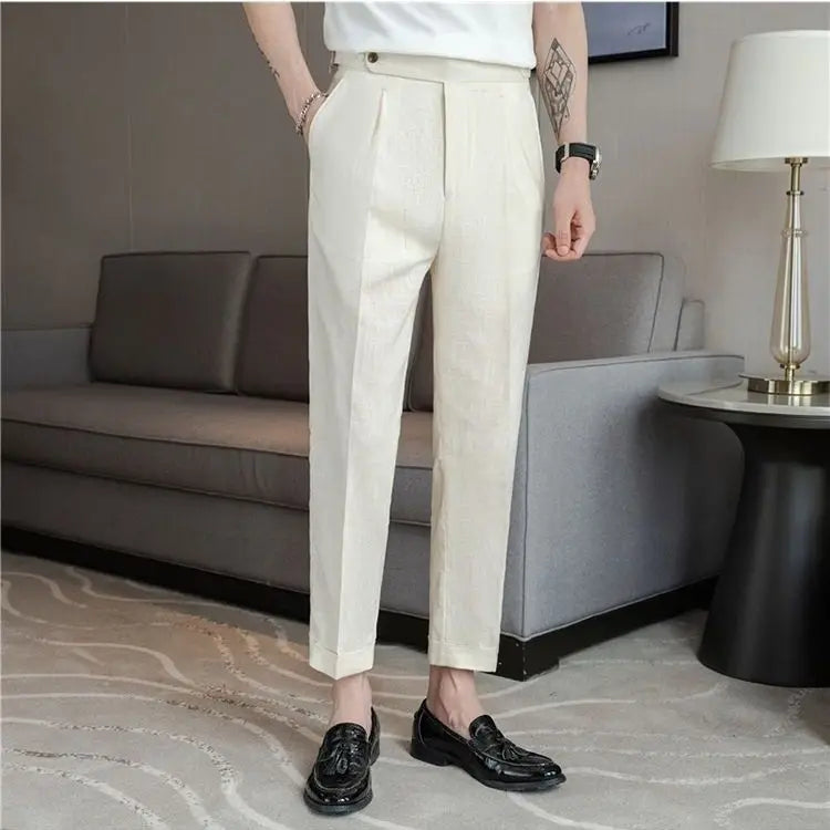 Linen Straight Business Man 9 Cropped Suits Pants Summer 2025 New in Suit Trousers for Men Fashion Luxury Spring Formal Clothes
