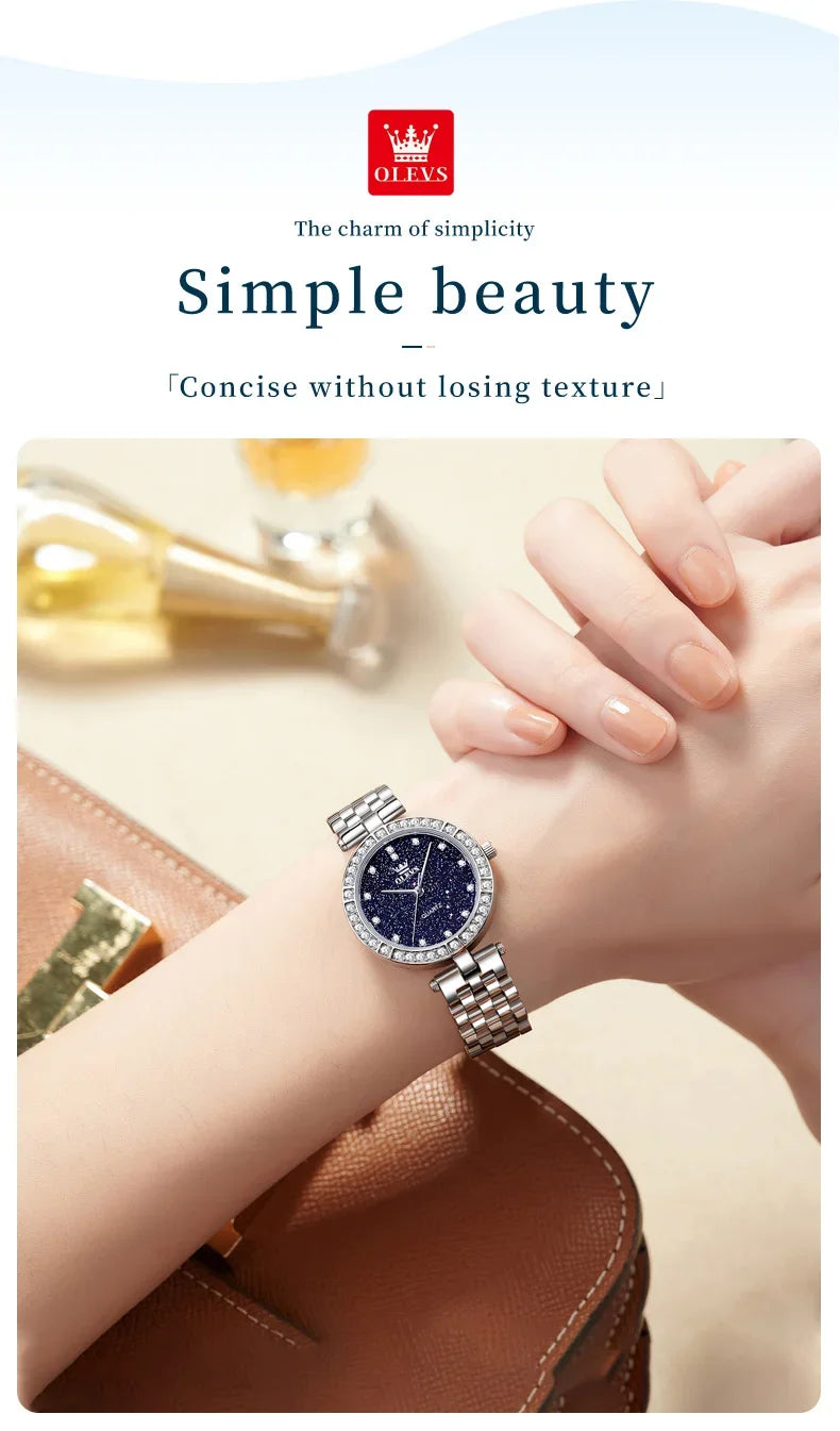 OLEVS 3641 Elegant Waterproof Ladies Quartz Watch Luminous Stainless Steel Starry Dial with Gift Box - Women's Fashion Accessory