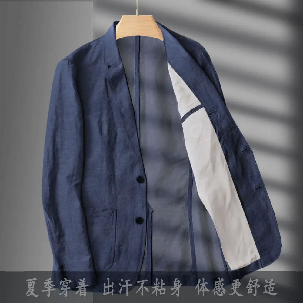 Navy Blue Linen Blazer Men Summer Casual Suit Single Jacket For Men Black Blazer Men 2023 New Casual Spring And Autumn Business